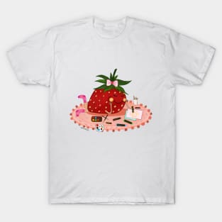 Strawberry  girl making art sticker T-Shirt